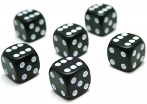 6x Black (six-sided) Dice - 16mm